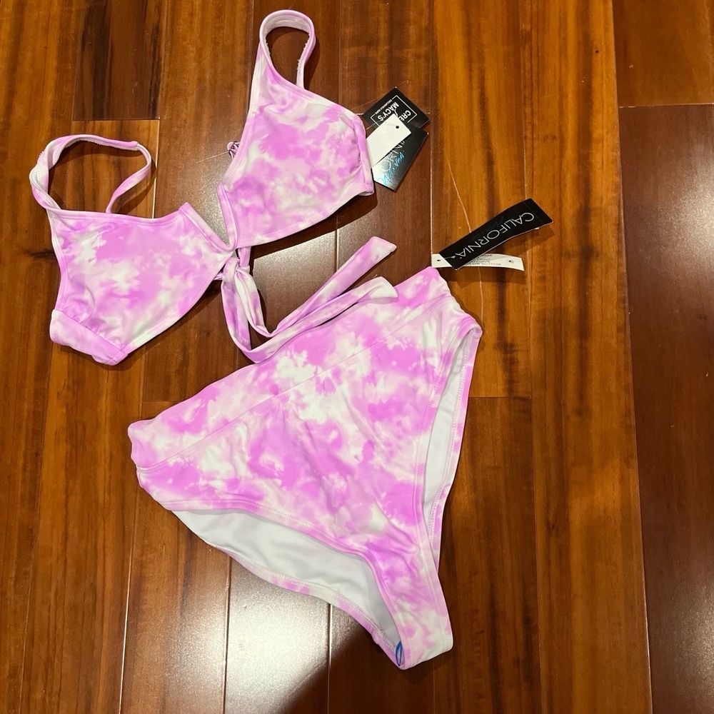 Pink Bikini Set Two Piece Tie-Dye California Waves Swim Juniors New NWT Medium